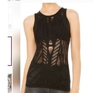 Alo Yoga Black Tank Top Bundle Vixen Laser Cut & Ribbed Keyhole Back Womens M